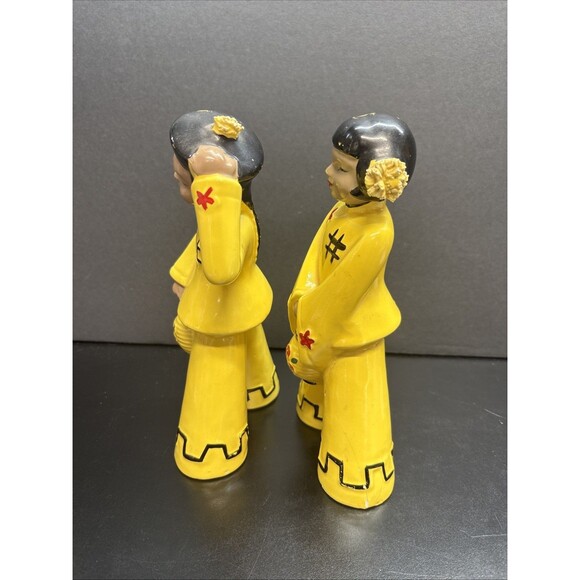 Pair of Antique 1940s Yellow Kreiss & Company Japanese Figurines Man & Woman - Picture 2 of 6